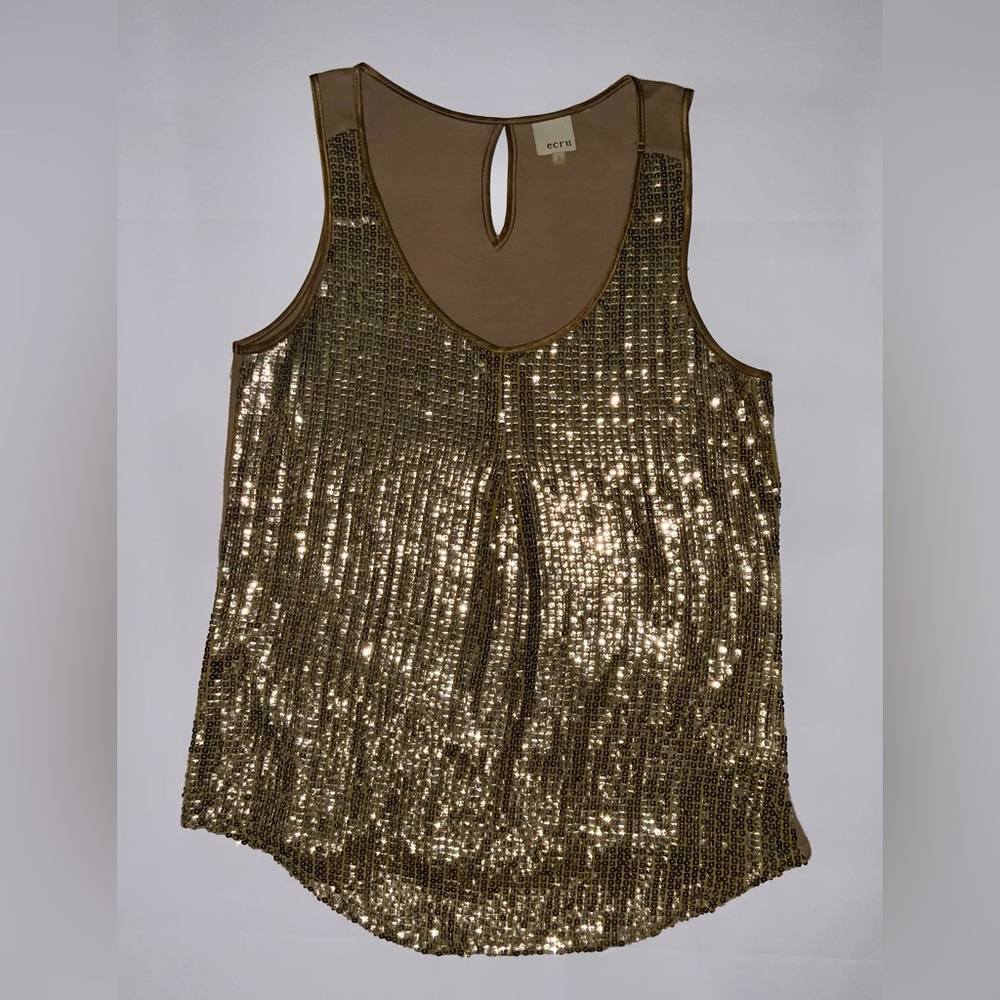 Ecru gold sequin tank top